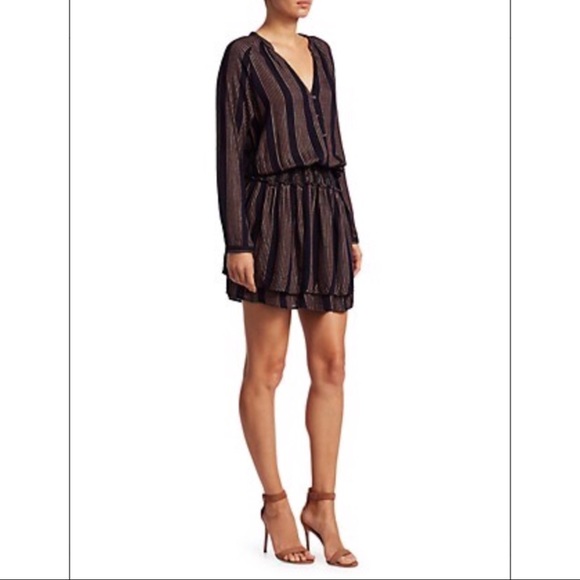 New RAILS New Jasmine Metallic Navy/ Gold Striped Blouson Dress Medium - Picture 1 of 12